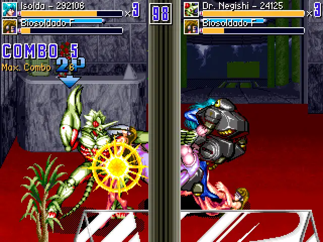 Modo cooperativo de Neon Lightning Force, Negishi e Isolda atacando la Corporación Talos.