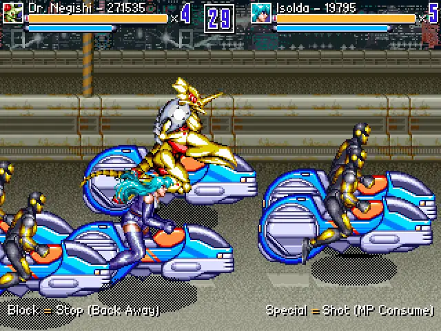 Bonus Stage de la cacería en motos de Neon Lightning Force traducido al inglés.