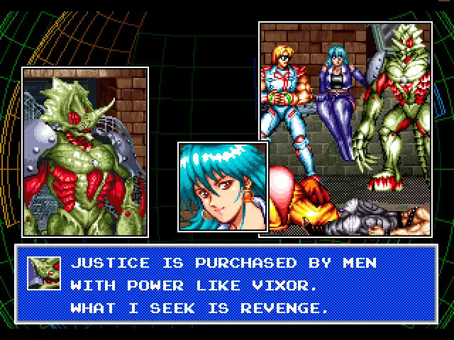 Diálogo de la escena 1 de Neon Lightning Force en inglés.