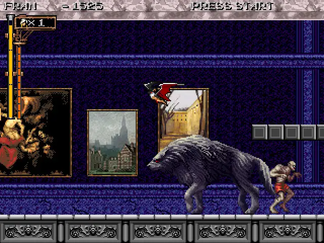 Francis Bloodrose transformado en murciélago volando sobre los enemigos muy al estilo fan game de Castlevania