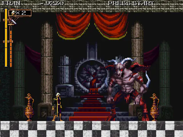 Fran luchando contra Baphomet en el nivel 8 la galería demoniaca.