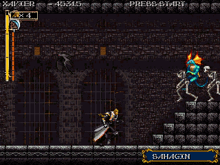 Xavier Bogdan luchando contra enemigos y jefes como nuevo personaje desbloqueable en la versión con doblaje de Silver Night's Crusaders