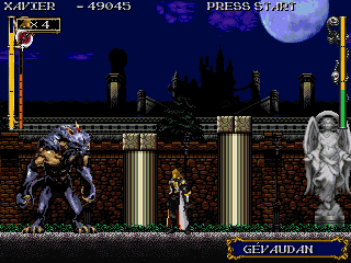 Xavier Bogdan luchando contra el Lycaria y el Guardia Demonio en la versión con doblaje de Silver Night's Crusaders