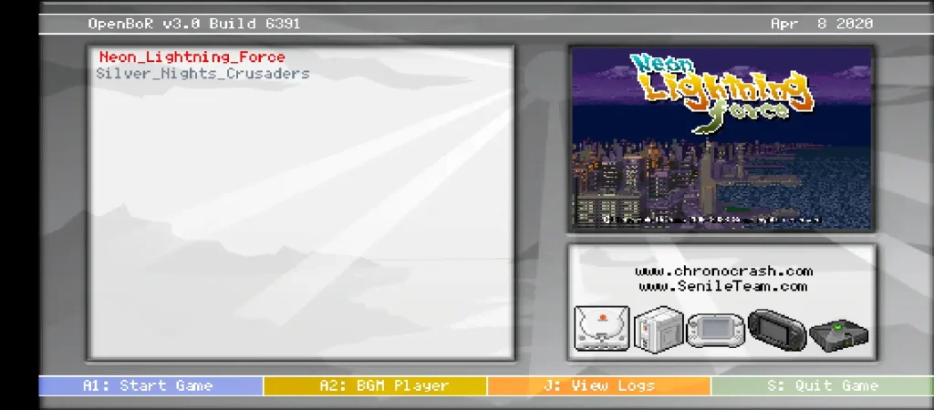 Emulador de OpenBOR abierto listo para correr dos videojuegos creados por True Role Dreams.