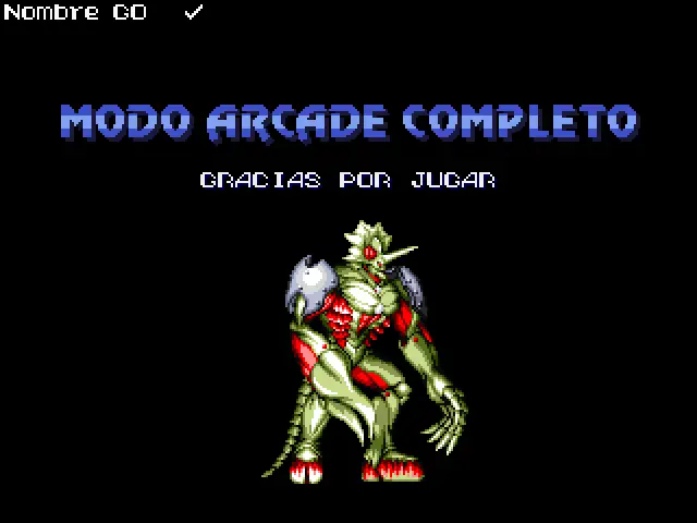 Pantalla del modo arcade completado tras haber jugado la partida completa con el Dr. Negishi o Drake en Neon Lightning Force Versión 1.5.